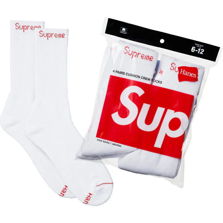 Supreme Hanes White Crew Socks 4 Pack